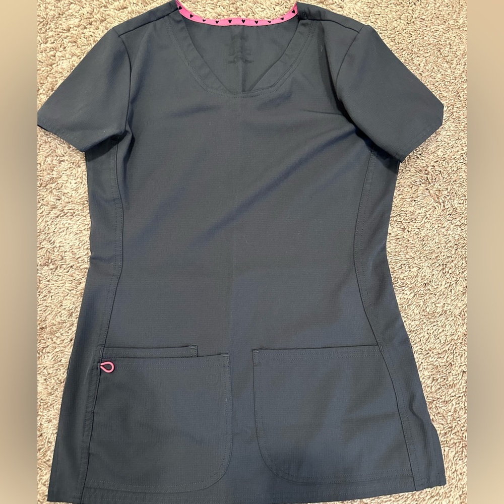 HeartSoul - Gray Scrub Top with Pink Accents-size XXS